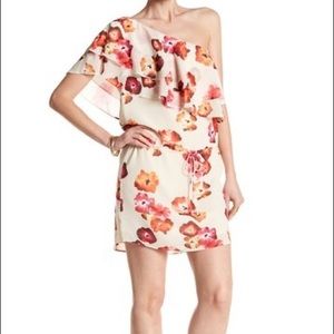 NWT Haute Hippie one Shoulder Floral Ruffle dress